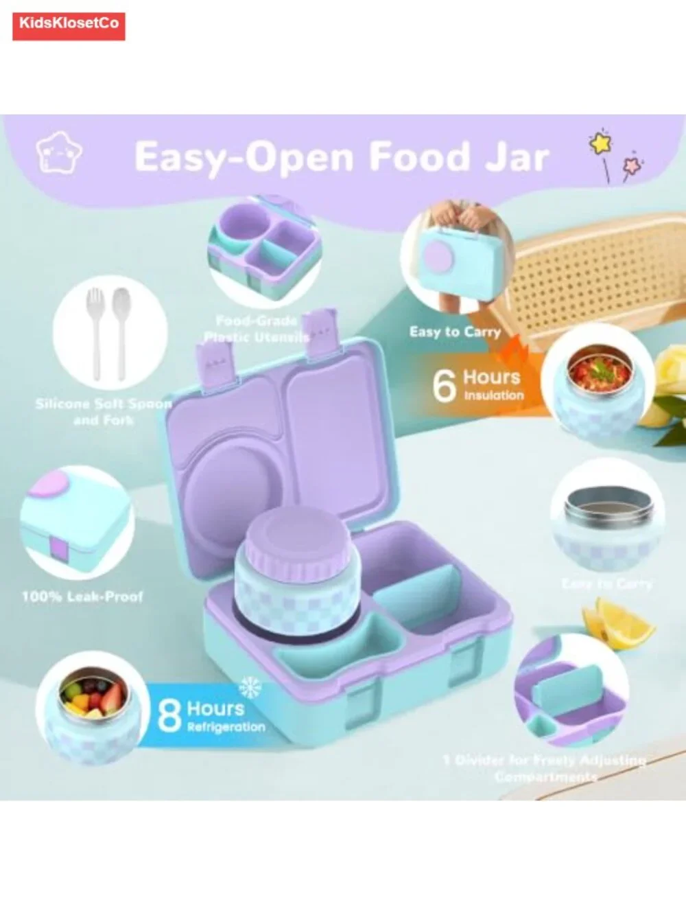 Bento Box for Kids with Thermo Food Jar, Insulated Lunch Bag, Leakproof, BPA